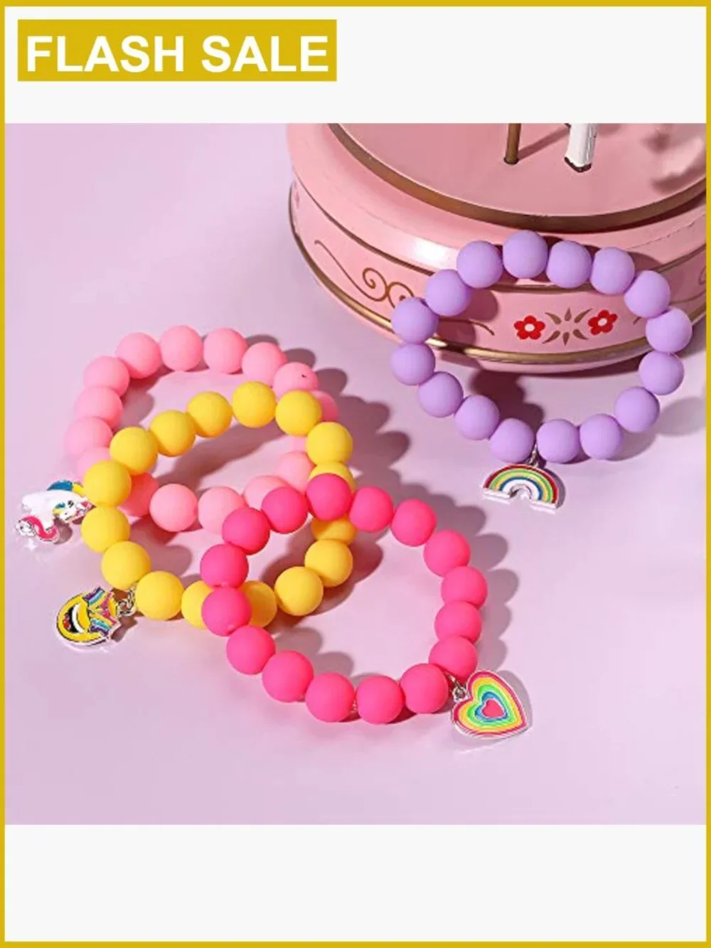 6Pc Beaded Charm Bracelets Set, Rainbow Monster Unicorn Friendship Bracelets
